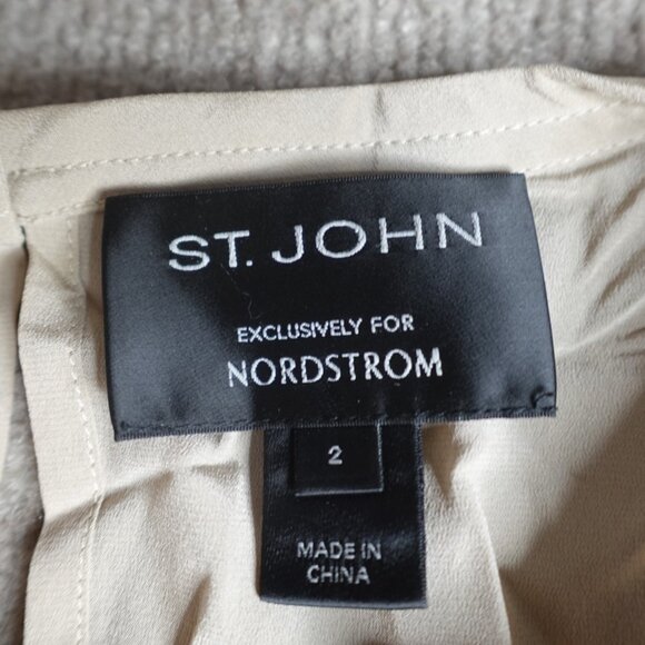 St.John Womens Top 2 Beige Metallic Silk Blend Short Sleeve - Picture 6 of 9